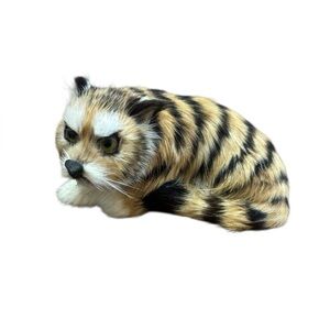 Realistic Collectible Tan and Black Striped Tiger Cat with Real Fur